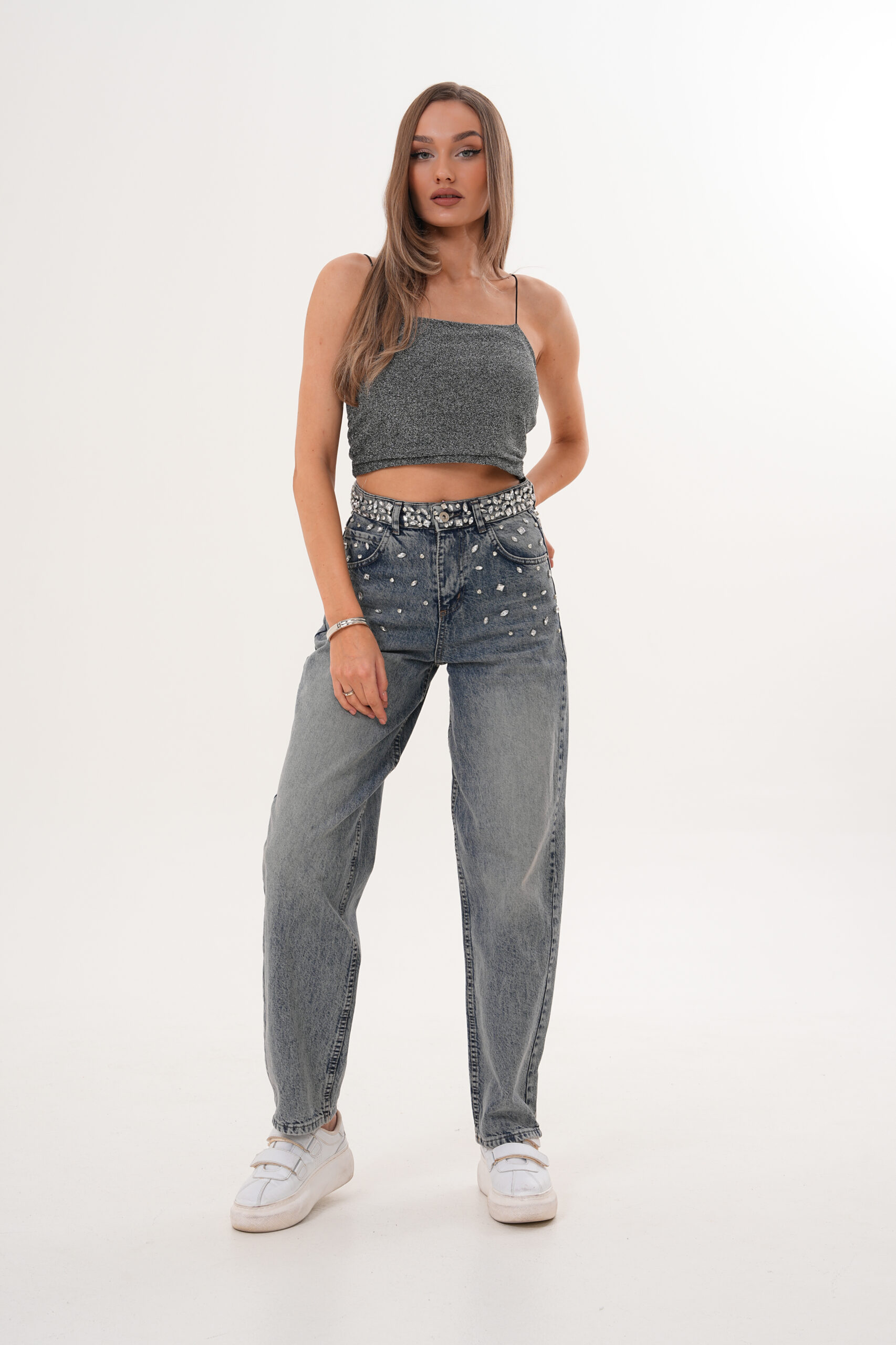 Taş İşlemeli Baggy Jeans