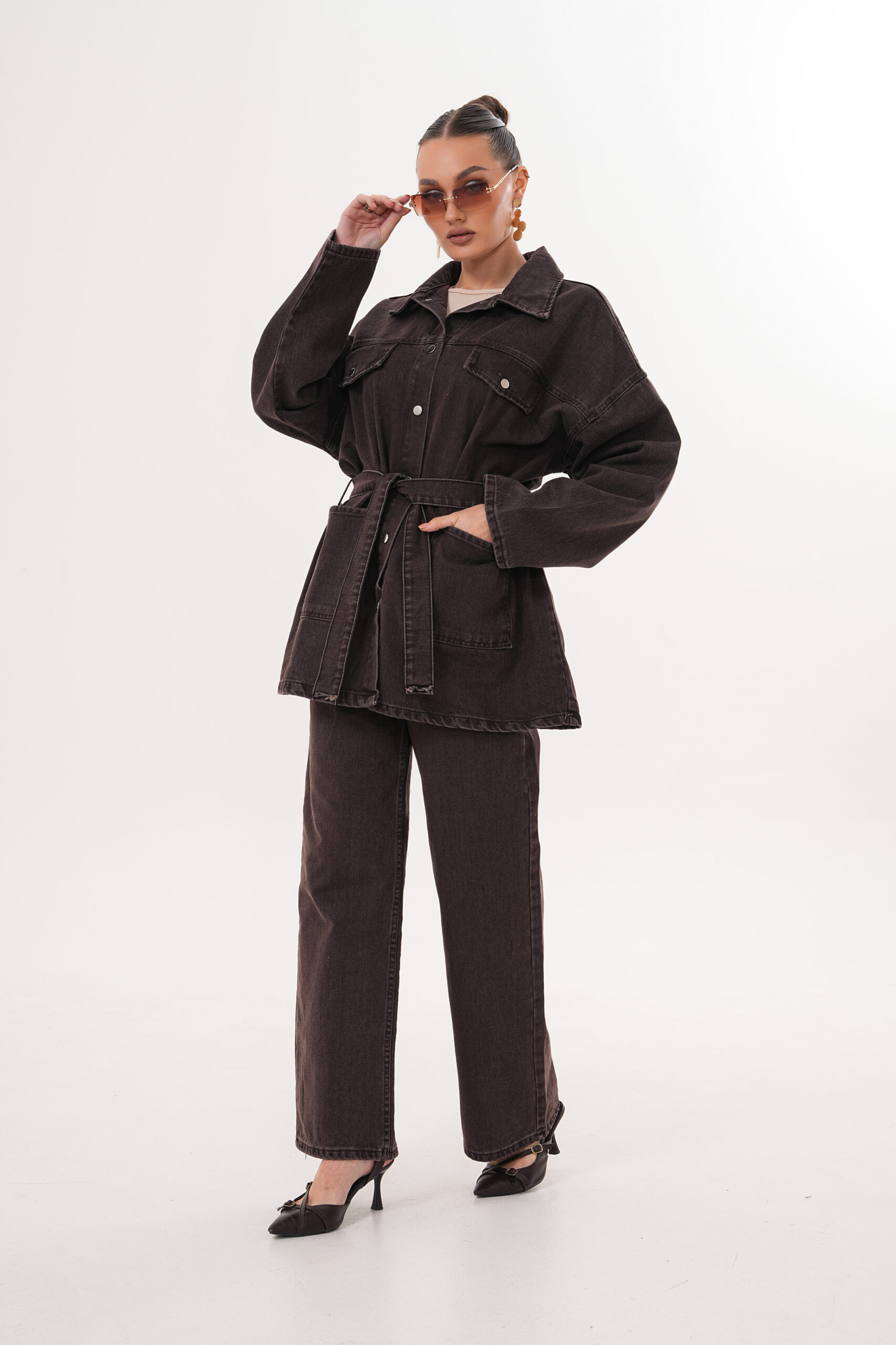 Kahverengi Denim Takım