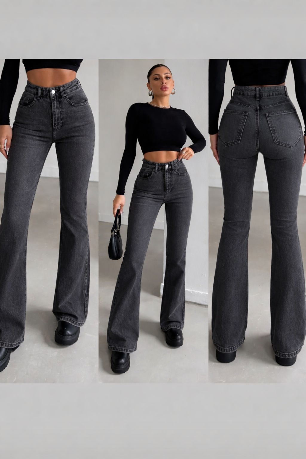 Yüksekbel Likralı Ispanyol Paça Jeans