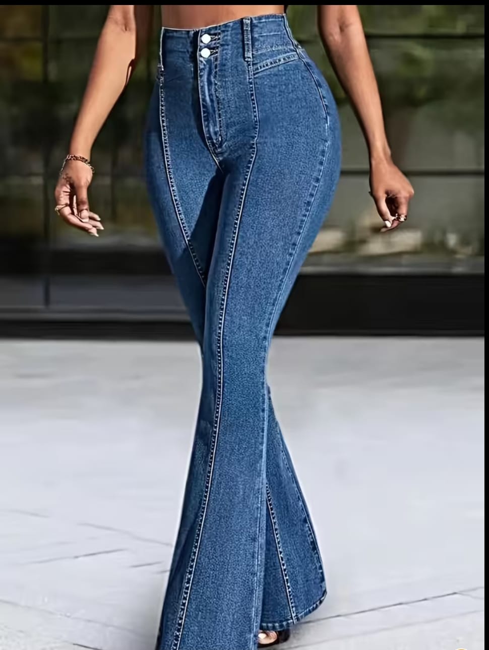 Yüksekbel Likralı Ispanyol Paça Jeans