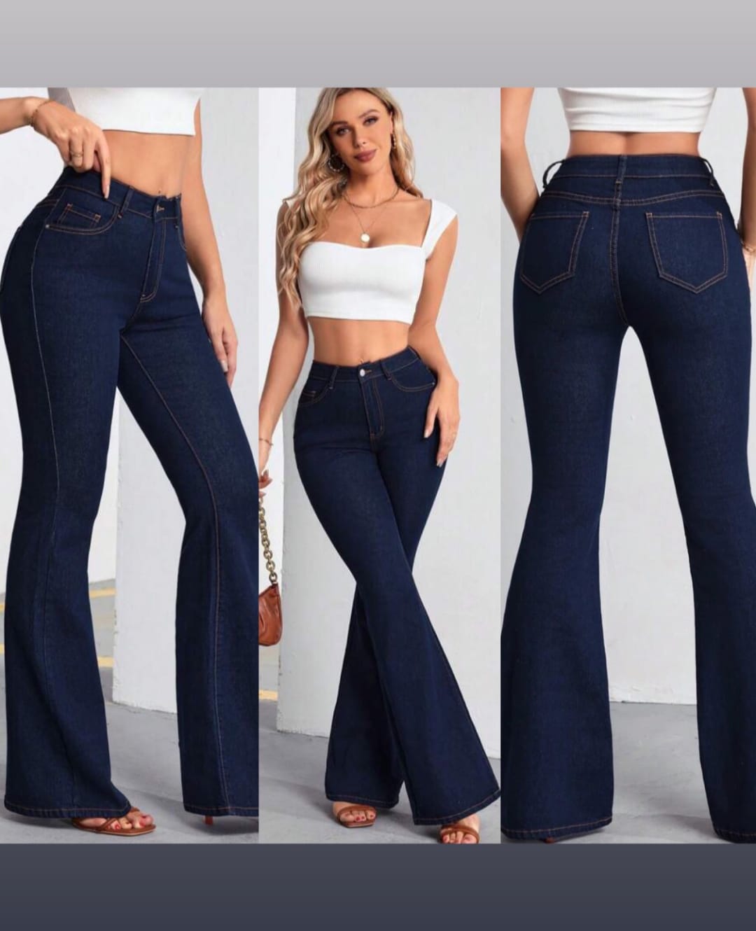 Yüksekbel Likralı Ispanyol Paça Jeans