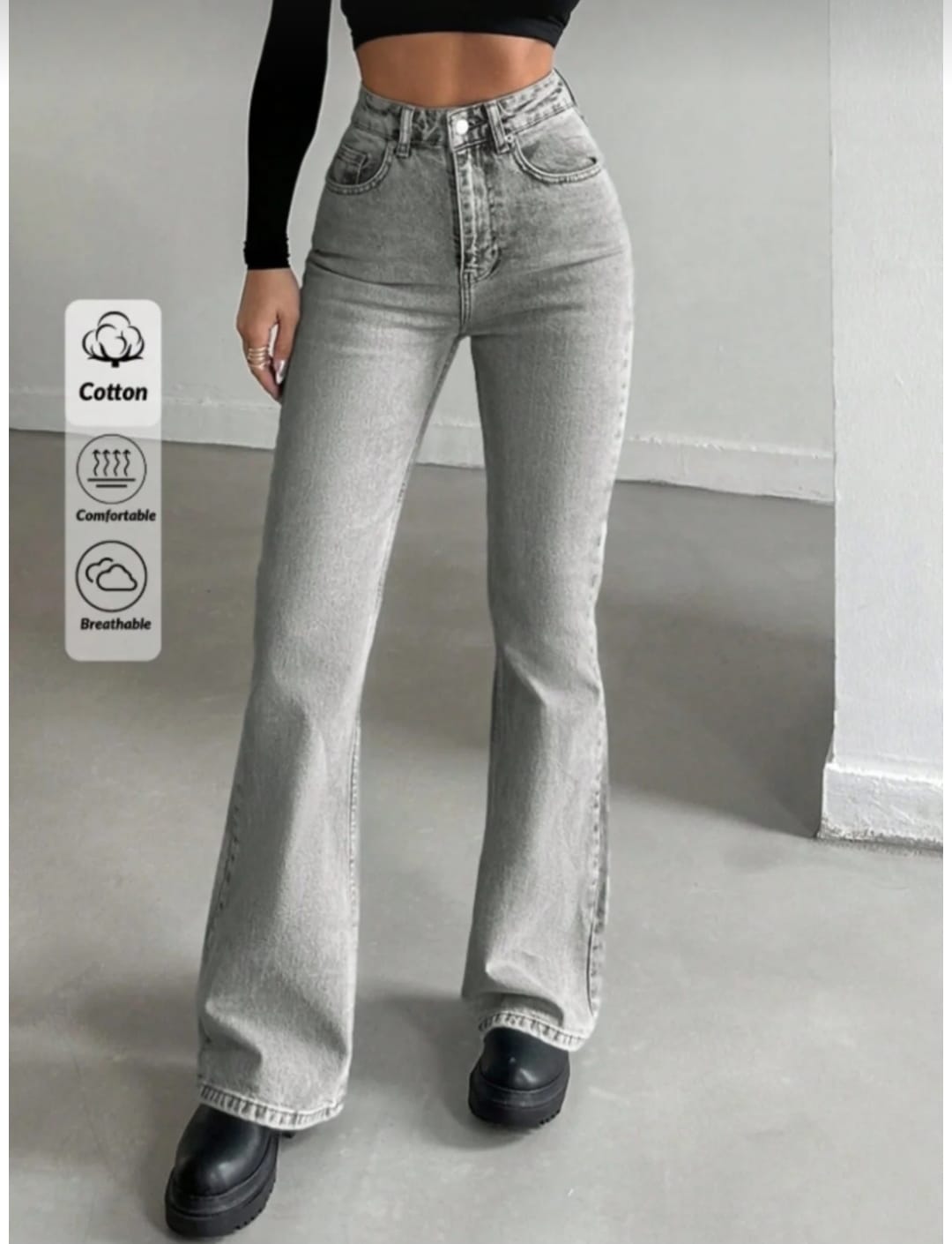 Yüksekbel Likralı Ispanyol Paça Jeans